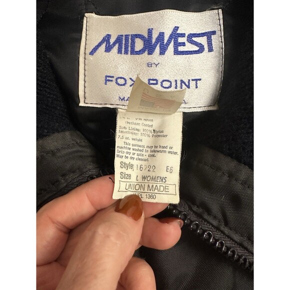 Vintage Midwest Fox Point Winter Jacket L Black Red Trim Union Made USA 80s - Picture 4 of 8